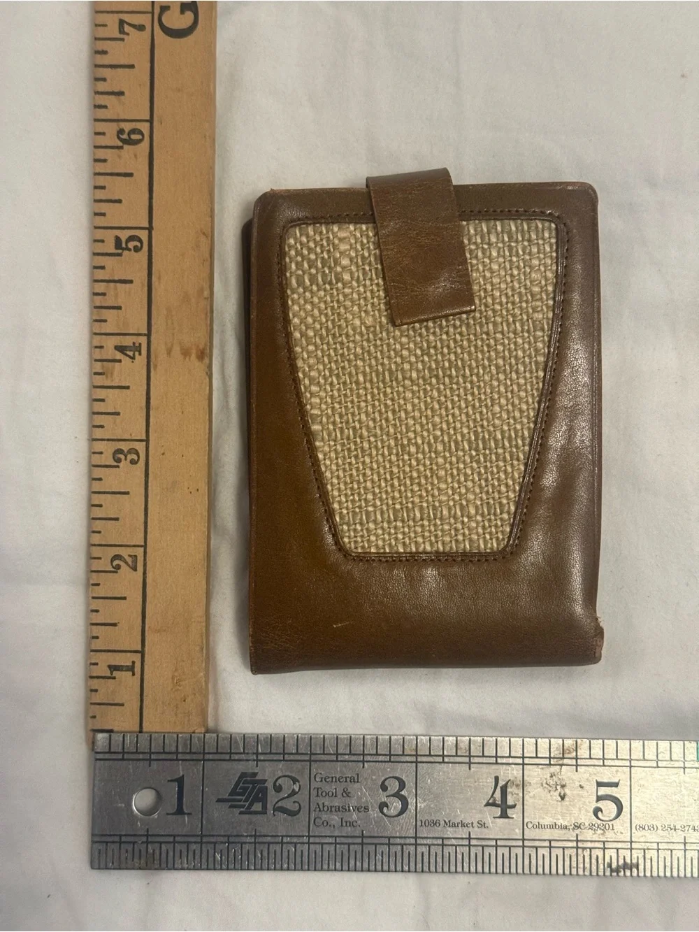 Vintage Brown Leather Card Holder Set with Woven Panel